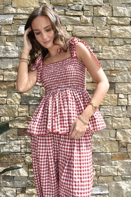 Nonni Gingham Bandeau Cami Sangria